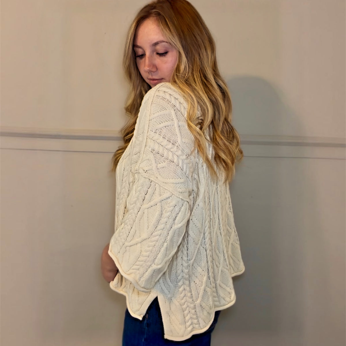 Cozy Days Oversized Bell Sleeve Cable Knit Sweater