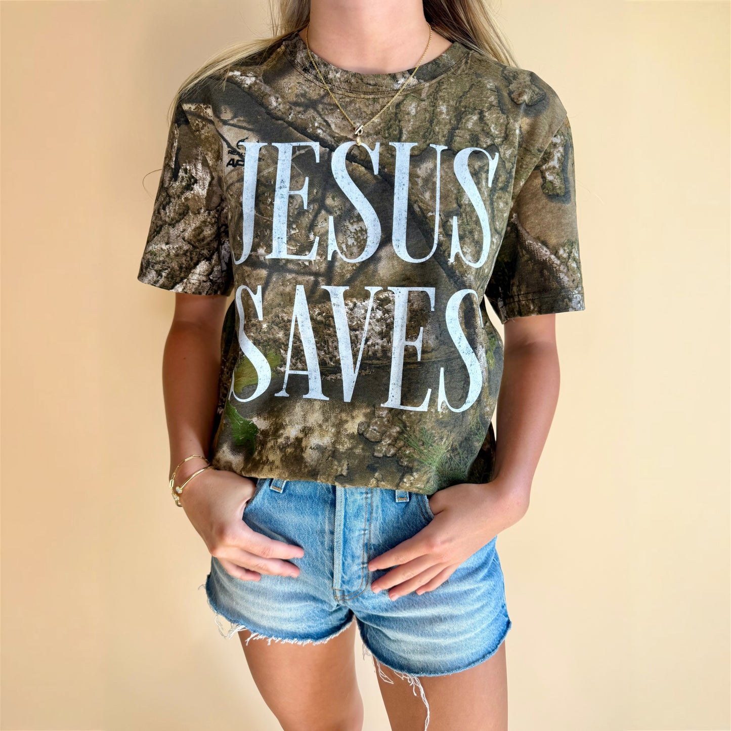Jesus Saves Camo Tee